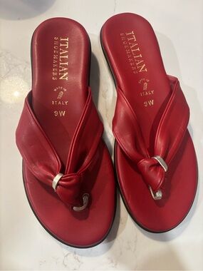 Italian Shoemakers Red Leather Knot-Front Slide Sandals